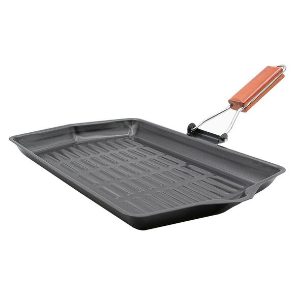 Smart Home Non-Stick Rectangular Grill Pan with Foldable Wooden Handle - Picture 4 of 7